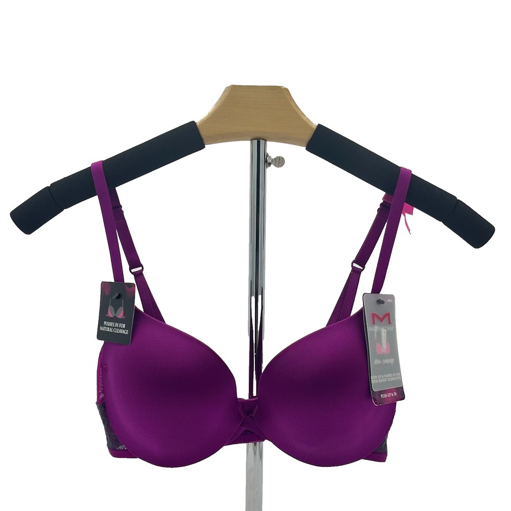 Maidenform Demi‎ Coverage Push-Up-In Bra DM9900 38B Purple & Gray In Satin Lace